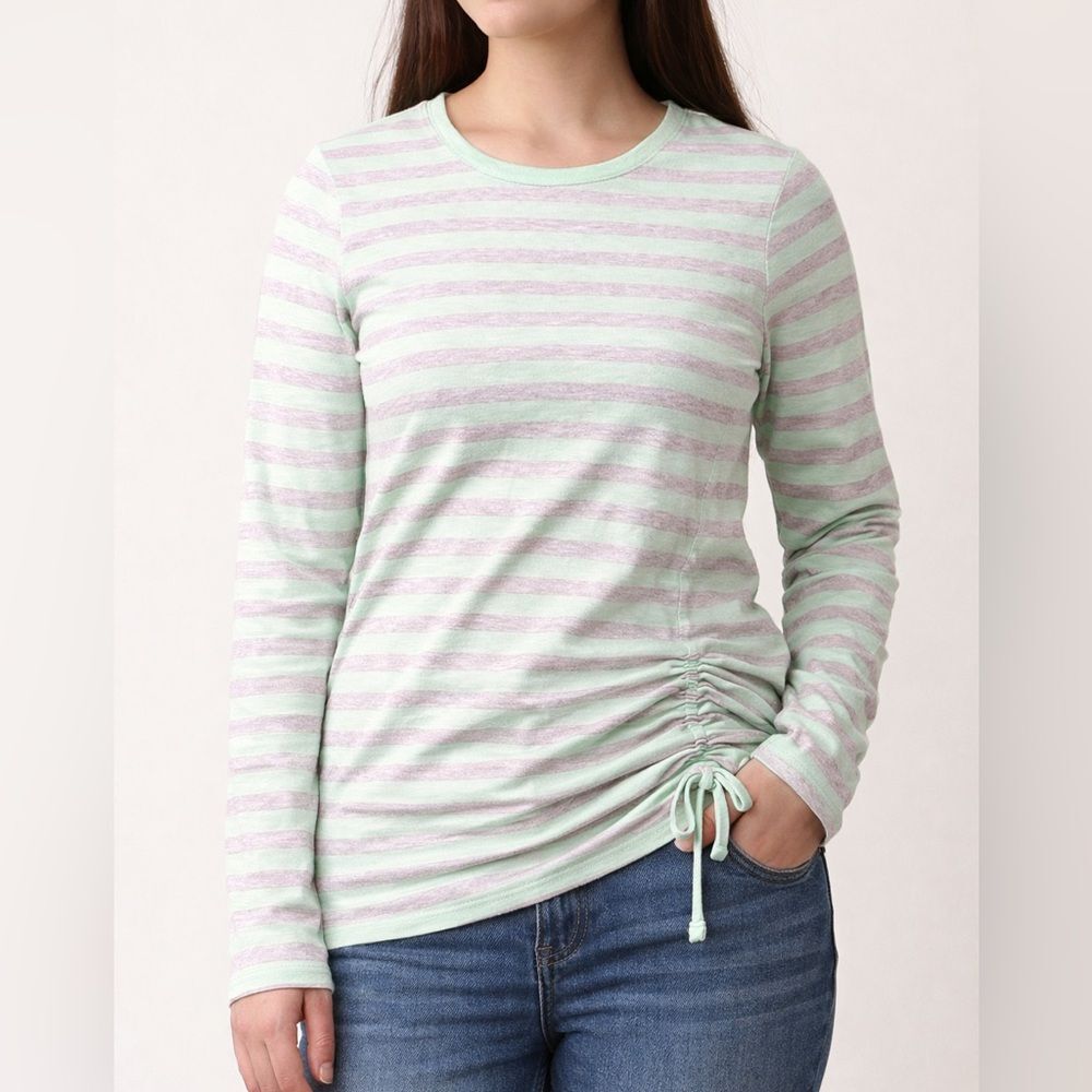 Wonder Nation Girls XXL 18 Mint Green Striped Ruched Drawstring Long Sleeve Top